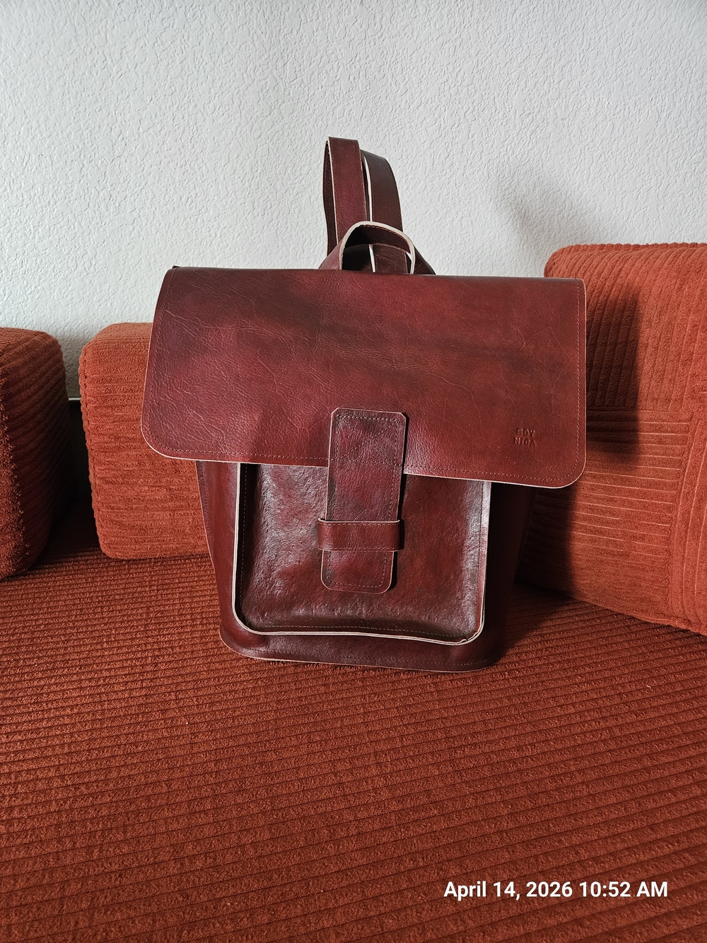 Classic Woman/men Leather Backpack in Deep Red-Brown